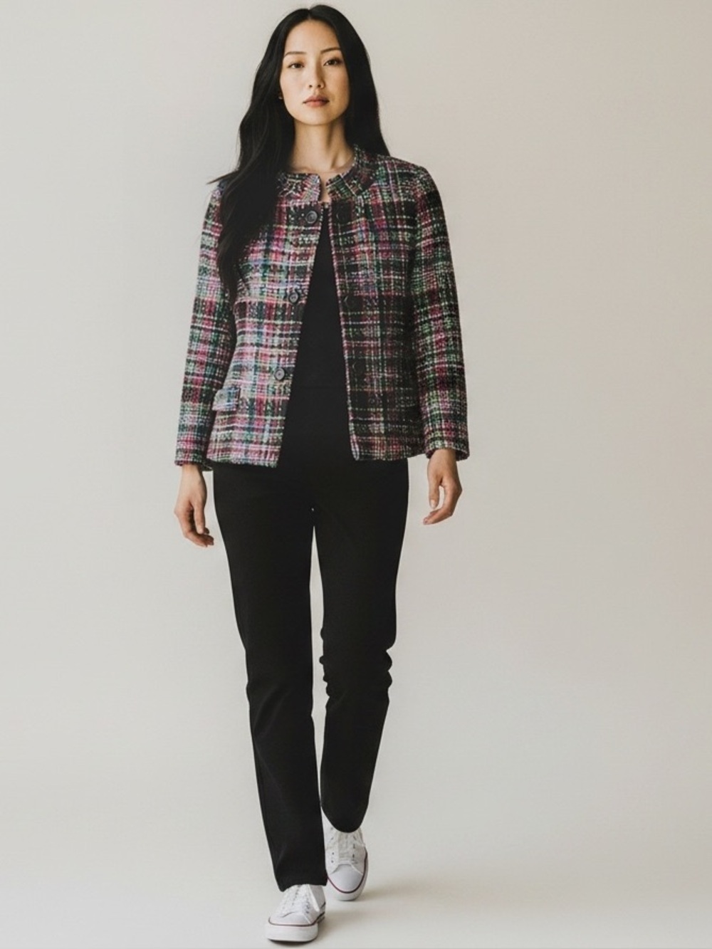 Talbots Blazer Women's Size 12 Black Multicolor Tweed Long Sleeve Jacket Lined